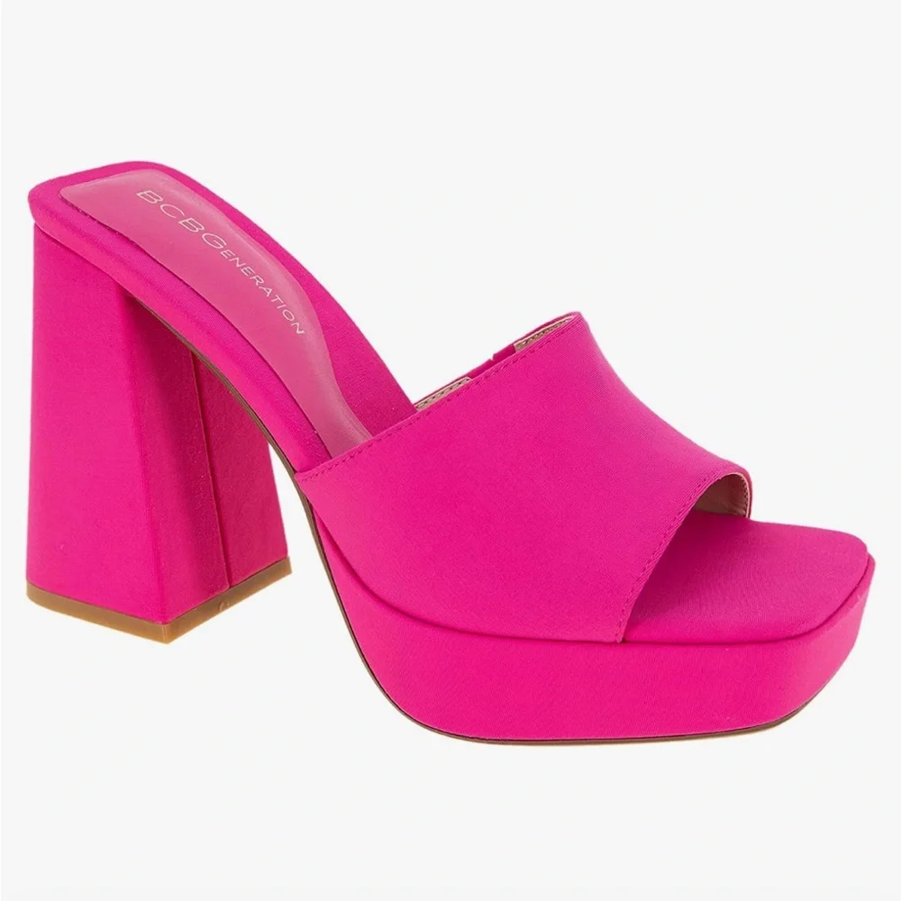 BCBGeneration Galixy Passion Pink Neo Barbie Platform Heeled Mule Sandals